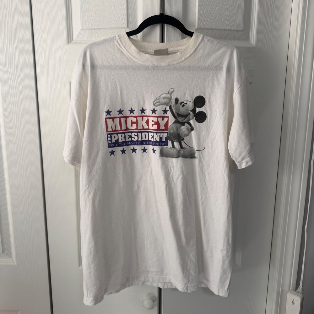 Disney Store Mickey for President T-Shirt Mens Large White Graphic Tee